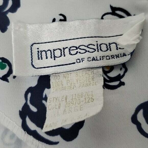 VINTAGE Impressions White Multi-Color Short Sleeve Blouse Size Large Made in USA - Picture 8 of 9